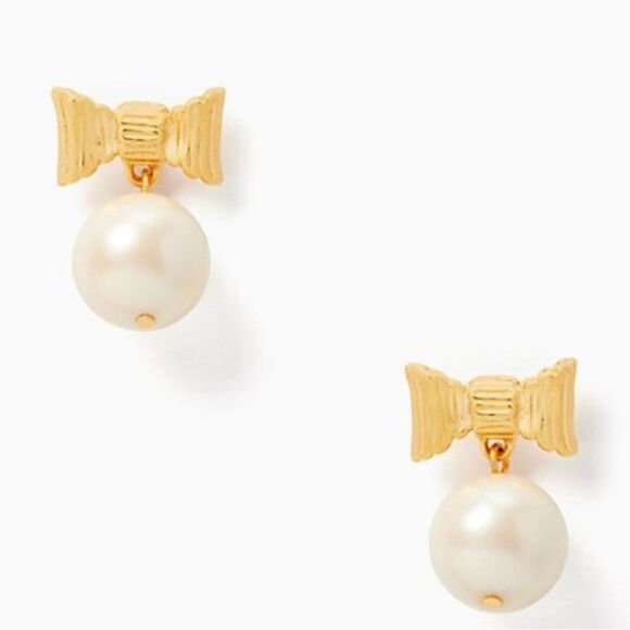 NWT Kate Spade All Wrapped Up In Pearl Dangle Bow Earrings - Picture 1 of 6